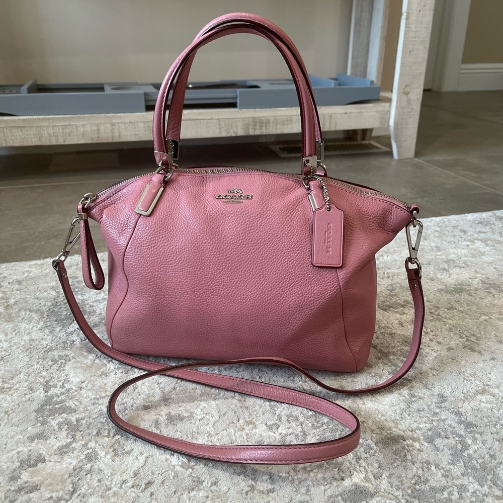 Coach Pink Leather Handbag Purse With Silver Metal Details